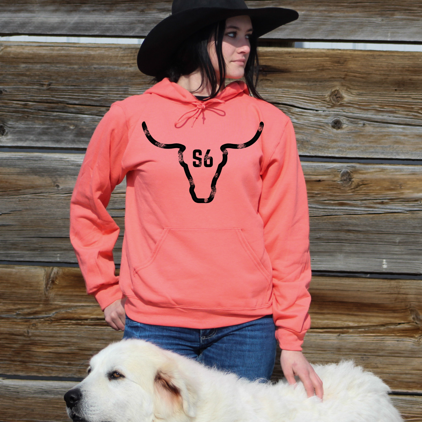 Snappy6 Coral with black Logo Hoodie
