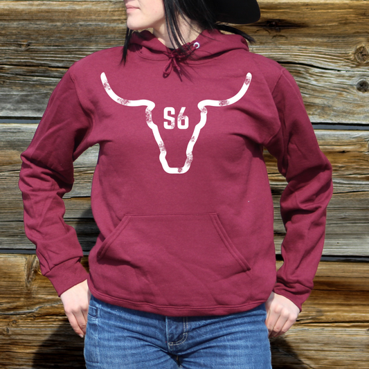 Maroon Snappy6 with White Logo Hoodie